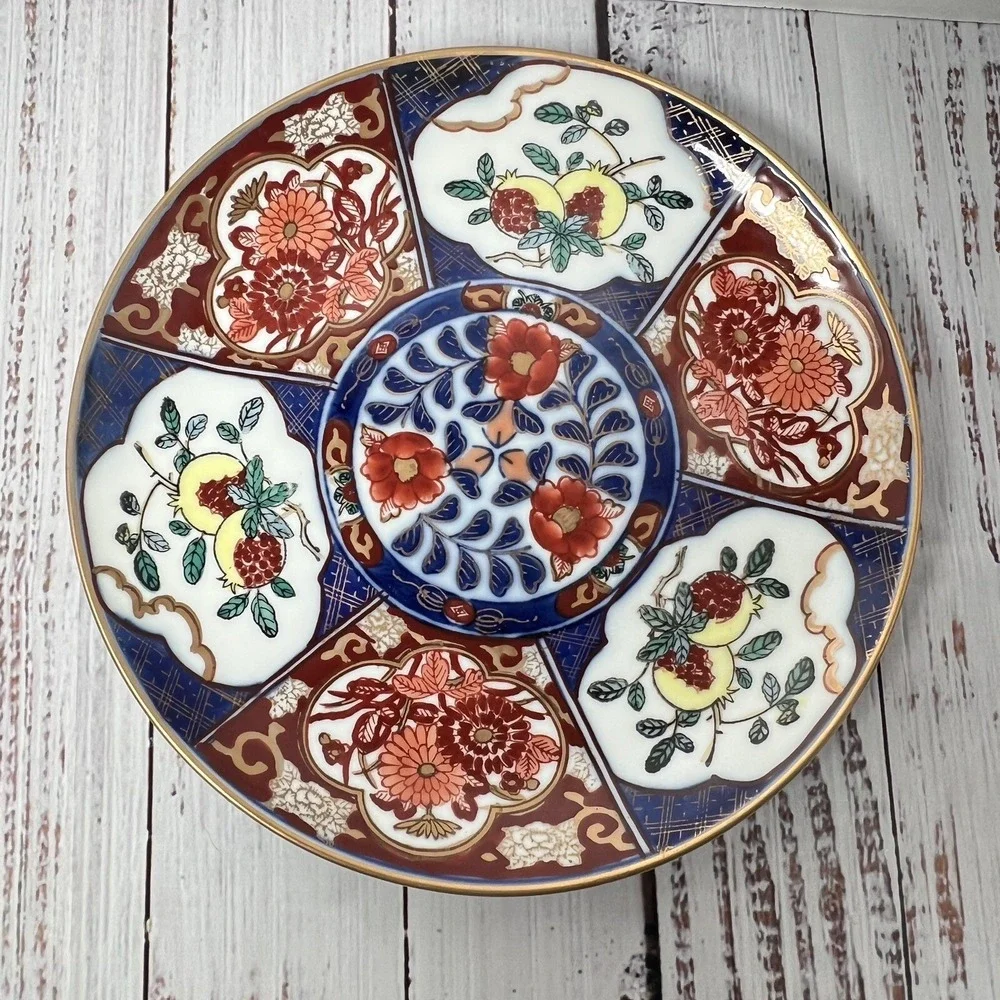 Vintage Hand Painted Japanese Gold Imari Round Hanging Plate Decor